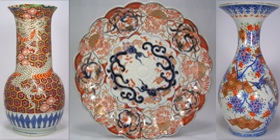 Japanese porcelain plate and 2 vases